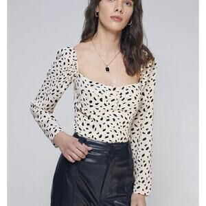 Commense Ivory Black Smocked Milkmaid Long Sleeve Going Out Top Shirt Sz S Boho